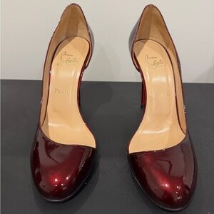 Christian Louboutin Burgundy Patent Leather Helmour D’orsay Pumps size 38 1/2